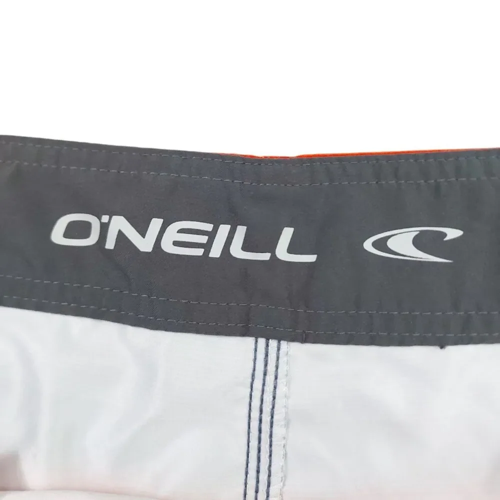 O'Neill Mens Board Shorts 32 Blue Orange Striped Swim Trunks Cargo Pocket Beach